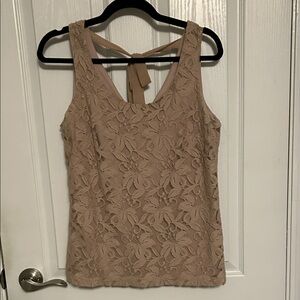 LC Lauren Conrad Beige Floral Lace Tank with Back Tie